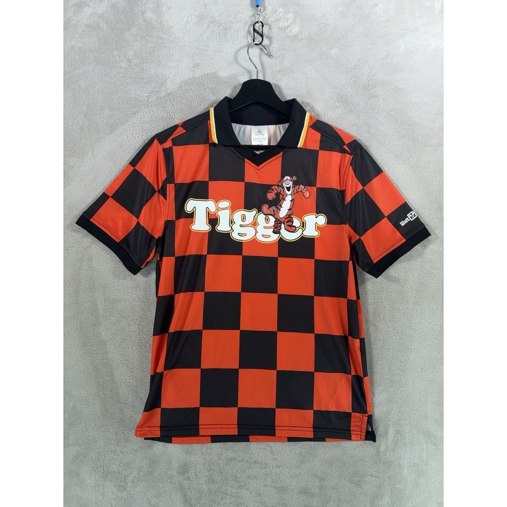 Disney Tigger Soccer Jersey Mens XS Orange Black Checkered Collared Graphic #68